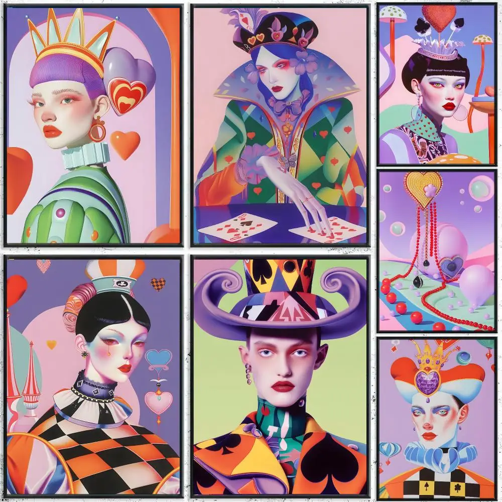Playing Cards Queen Vintage Poster HD Waterproof Wall Decal for Study, Living Room & Garage, DIY Great Gift for Fans