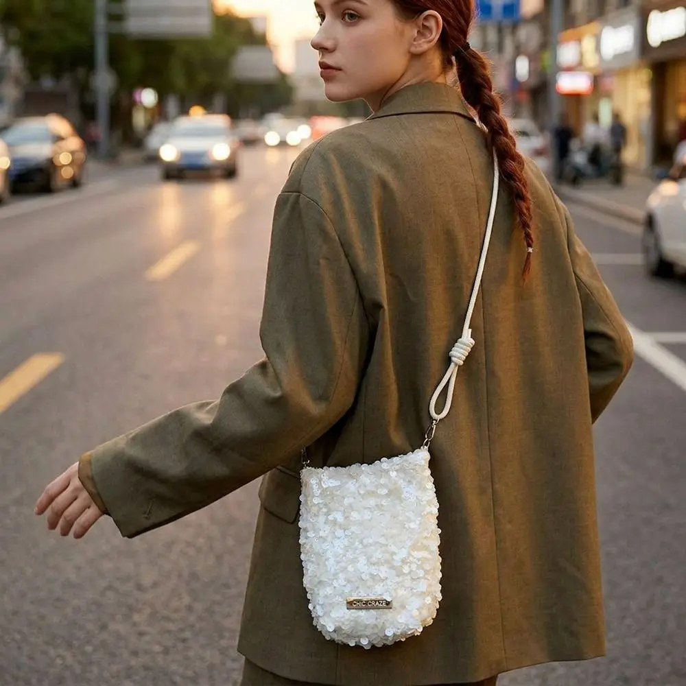 Casual Blingbling Sequin Crossbody Bag Cute Handbag Glitter Bag Large Capacity Cloth Messenger Bag Travel image 3