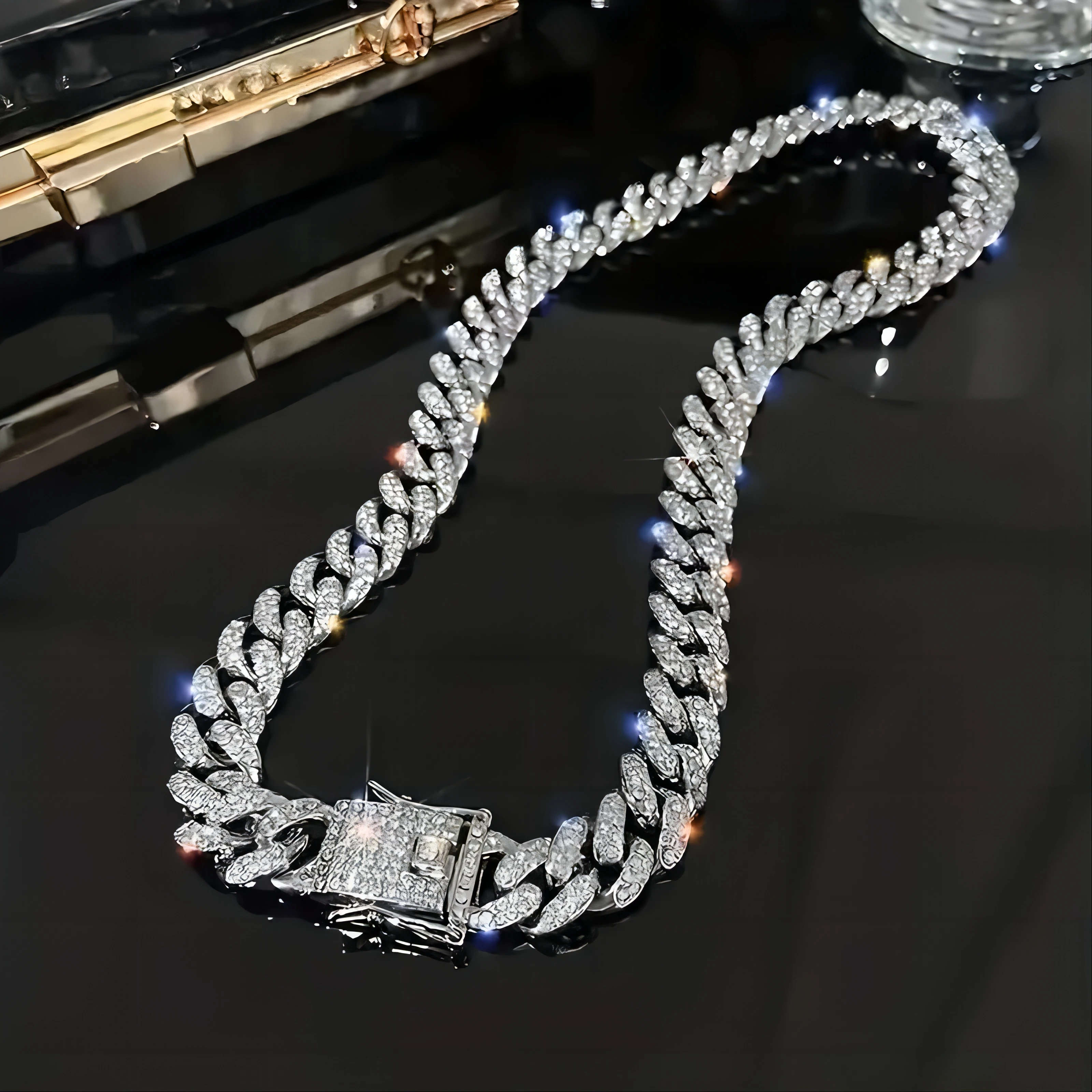 Men Women Hip-hop Punk Cuban Chain Stylish Sliver Cuban Chain+Bracelet 2-in-1 Set Personality Trend Street Style Jewelry Gift image 3