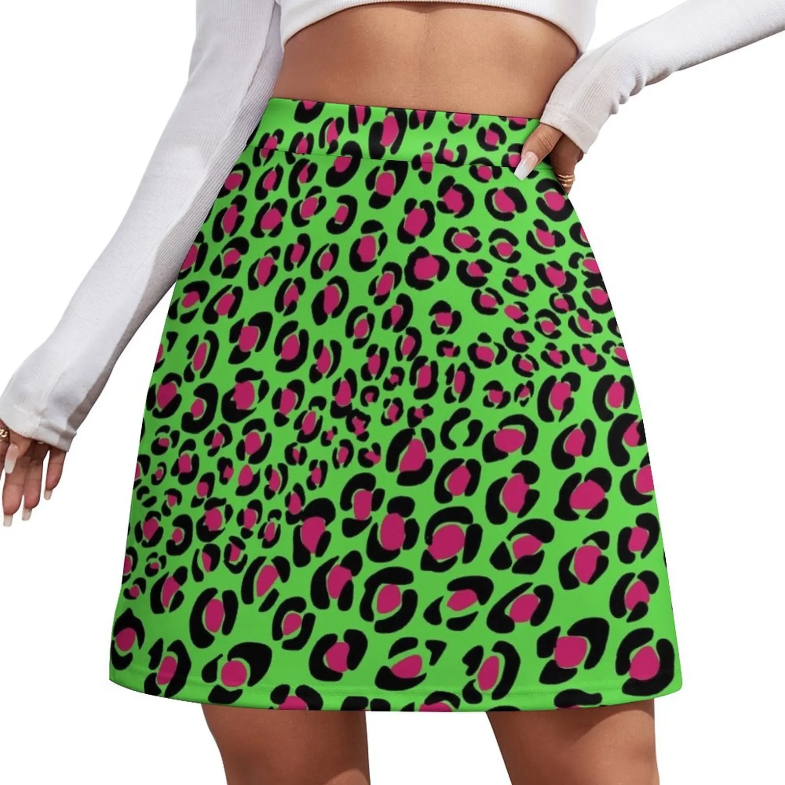 

Pink green leopard print, cool animal print, punk glam pattern Mini Skirt Women skirts elegant skirts for women
