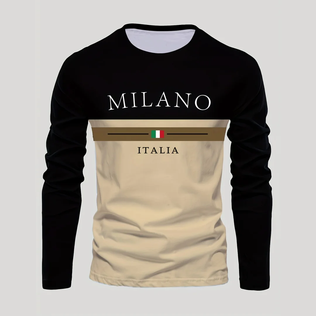 

Fashion Men's Letter Print T-shirt Simple Stripe Tees Daily Casual Tops Spring Autumn Comfortable Long Sleeve T Shirt Streetwear