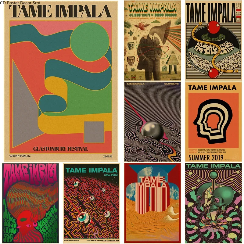 Tame Impala Psychedelic Poster Rock Music Band Kraft Paper Posters Vintage Home Room Bar Cafe Decor Aesthetic Art Wall Painting