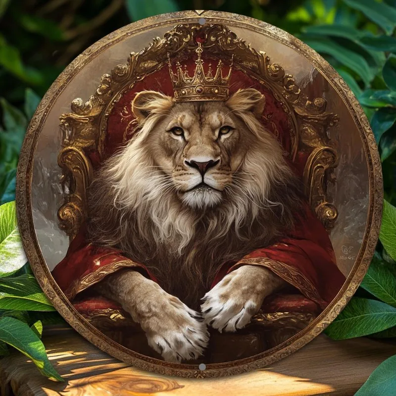 

Royal Lion Aluminum Wall Art, Round 2D Metal Sign, for Home, Office, Bar, Kitchen, Party Decor, Valentine'S Day Gift