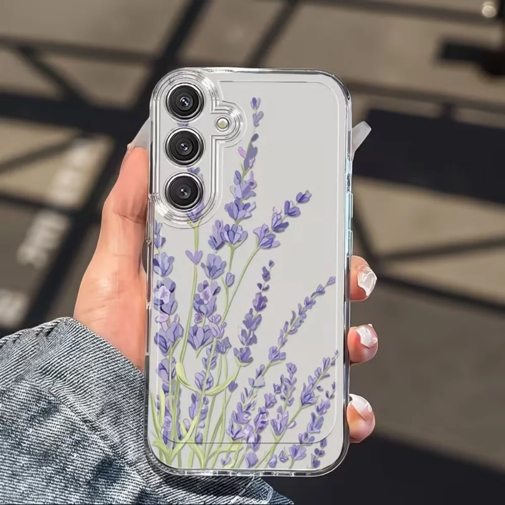 Korean Style Lavender Flower Phone Case For Samsung Galaxy S26 S25 S24 S23 S22 S21 S20 Ultra Plus FE 5G Soft Clear TPU Cover