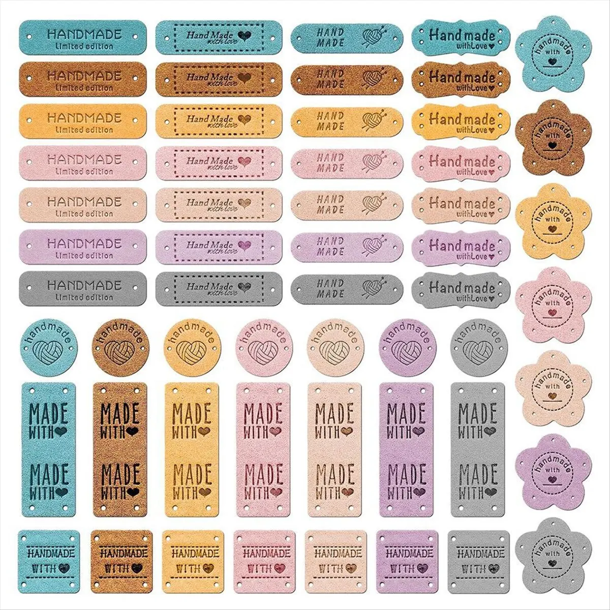 A75K 56pcs Handmade Leather Labels,Handmade Leather Labels for Crochet,Colorful Leather Labels for Handmade Items Knit DIY