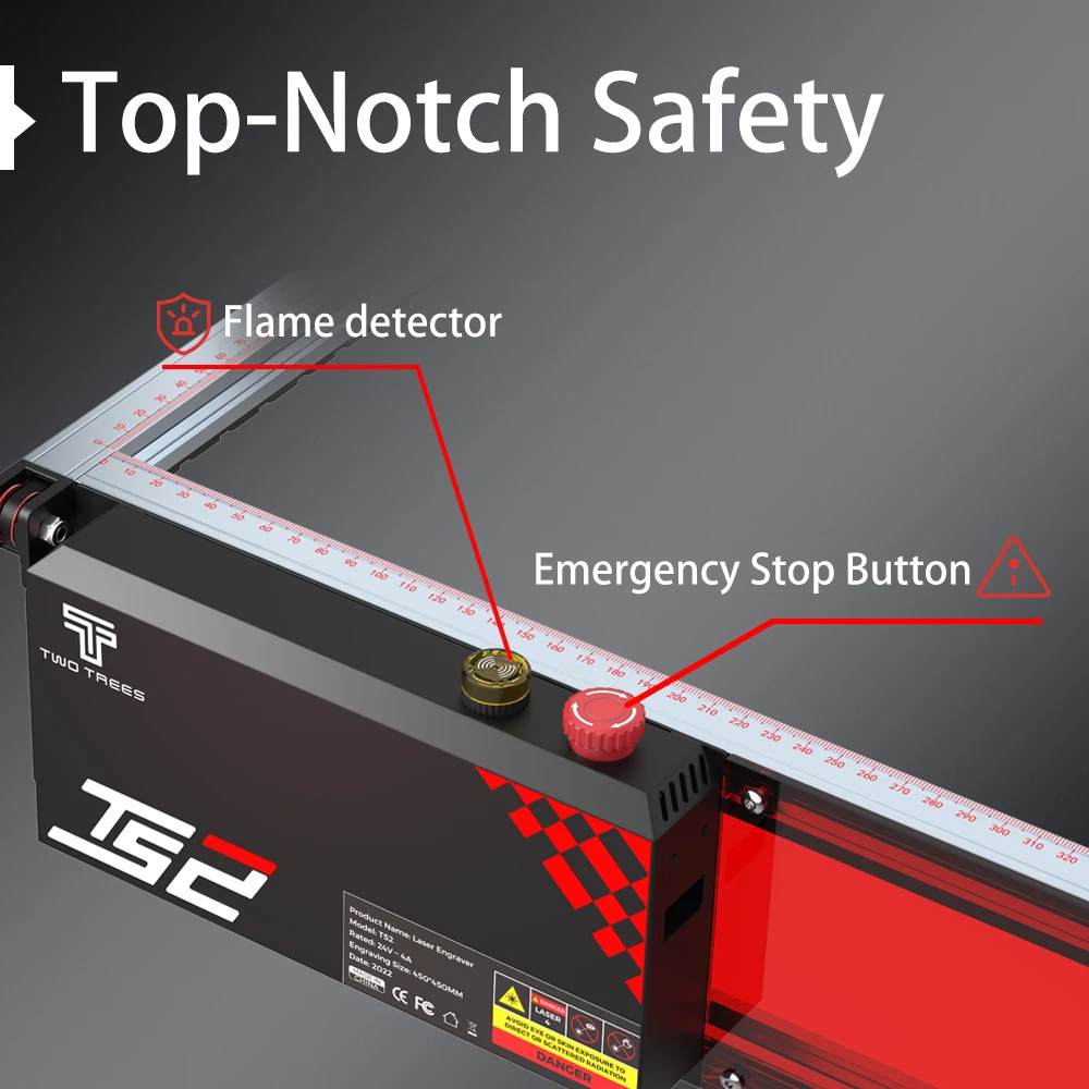 Imagem -04 - Twotrees 80w Ts2 Gravador a Laser 450x450 mm Máquina de Gravação a Laser xy Eixo Limite Interruptor Foco Automático com Giroscópio Módulo Laser