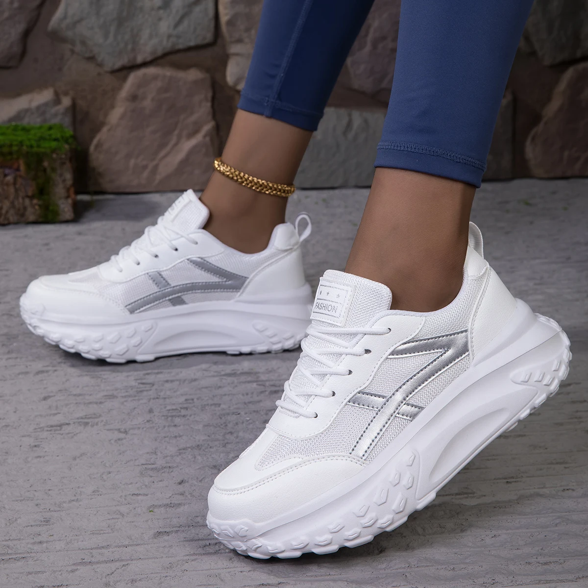 

Women's Breathable Fashion Dad Shoes, Casual Versatile Lightweight Soft Sole Anti-Slip Sneakers, Solid Color Minimalist Trendy S