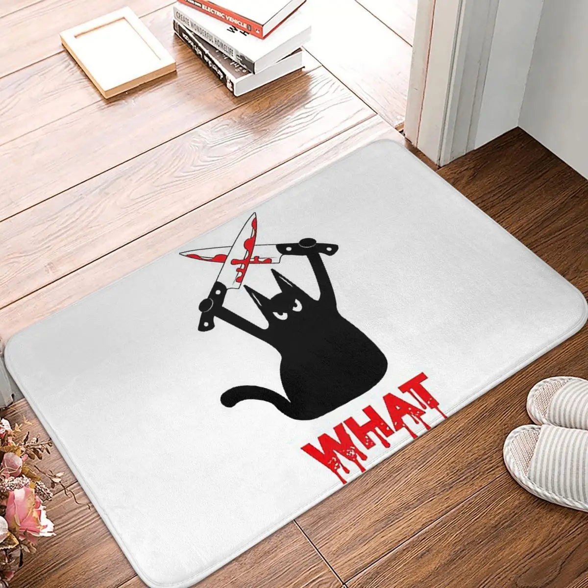 Black Cat Holding Knife Murderous Knife Non-slip Doormat Floor Mat Carpet Rug for Kitchen Entrance Home Balcony Footpad Mats