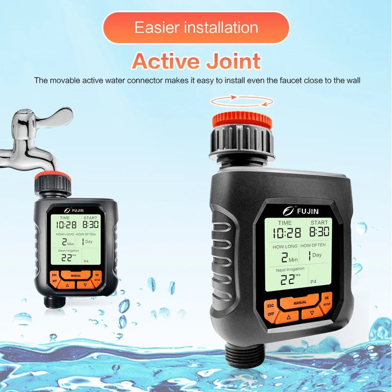 FUJIN Irrigation Large LCD Display Water Timer  Home Garden Irrigation Rainfall Timer Automatic Garden Watering Tool FJKM006C-1R