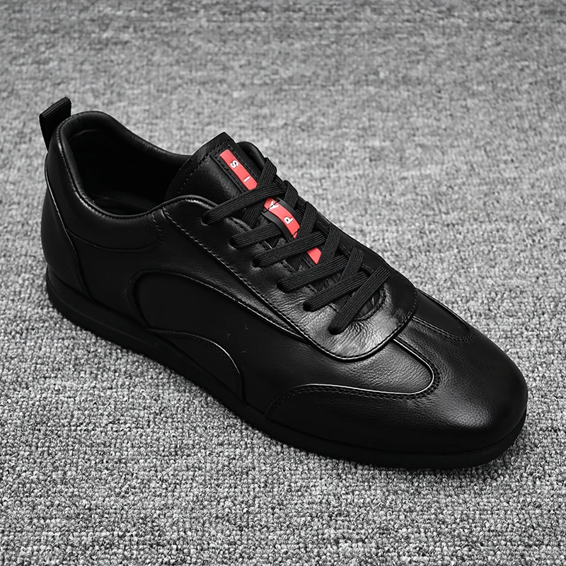 Casual Leather Shoes Men's Outdoor Sports Fashion Breathable Full Leather Comfortable Slip-On round Toe Flat Heel Rubber Outsole