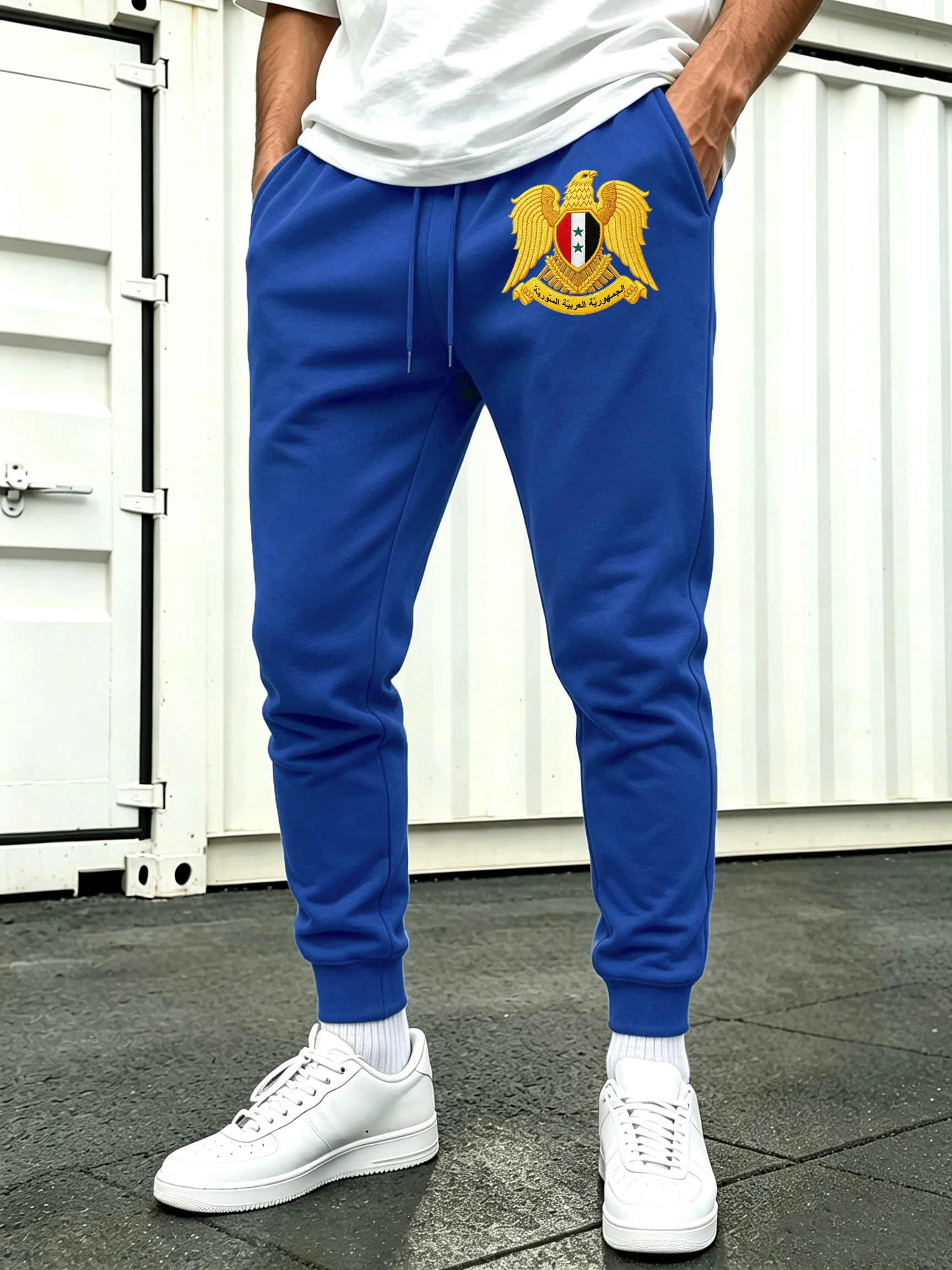 Syria Printing Man'S Casual All-Match Long Pants Fleece Warm Sweatpants Sports Drawstring Pant Joggers Multicolor Trousers
