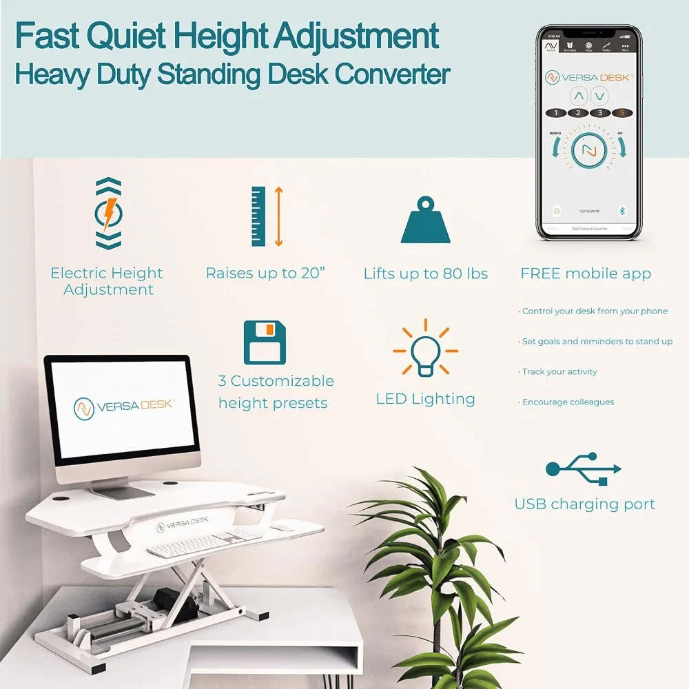 ® PowerPro Elite Standing Desk Converter, 36" Corner Electric Height Adjustable Desk Riser with Programmable App Control, Hold 8