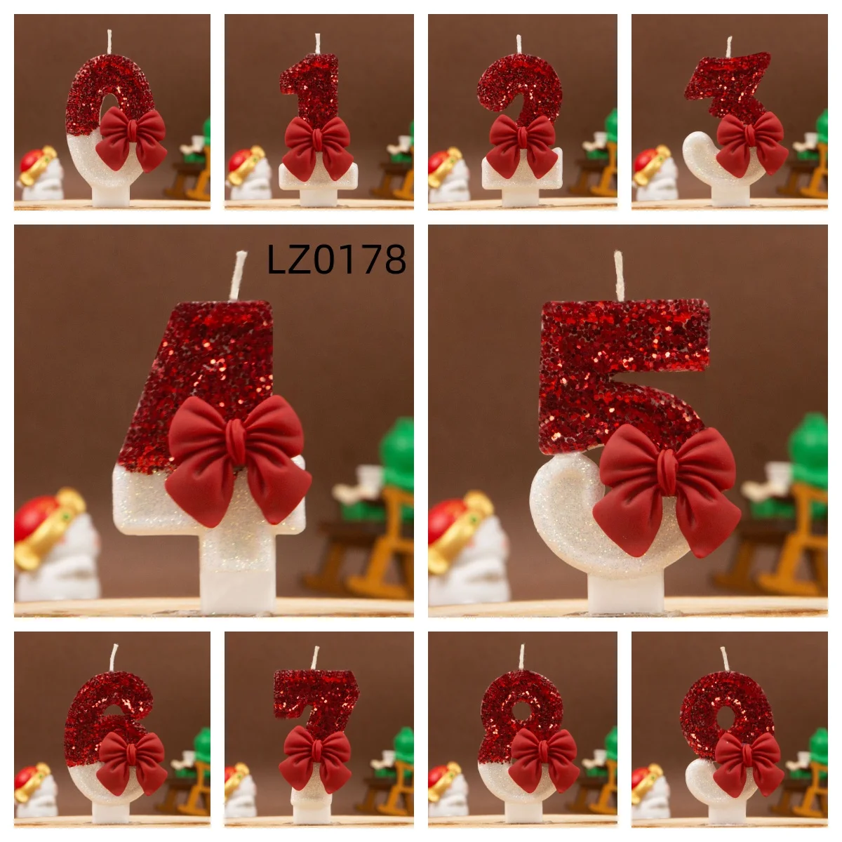 New 0-9 Number Birthday Candles Original Red and White Bow Birthday Cake Digital Party Anniversary Candle Decoration