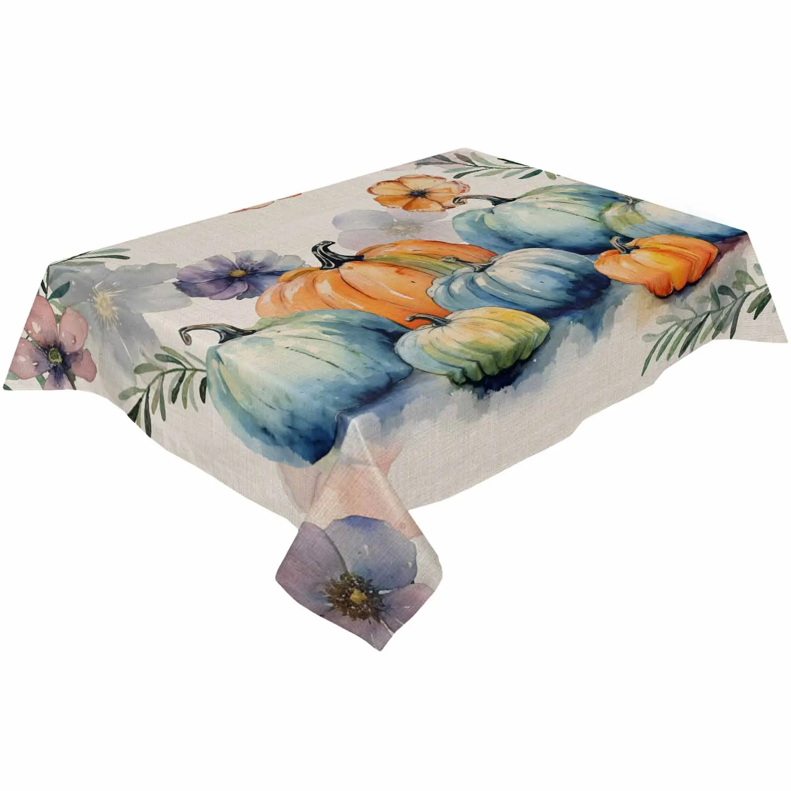 Autumn Flowers Pumpkin Waterproof Table Cloth Holiday Wedding Party Rectangular Table Cover Home Kitchen Decor