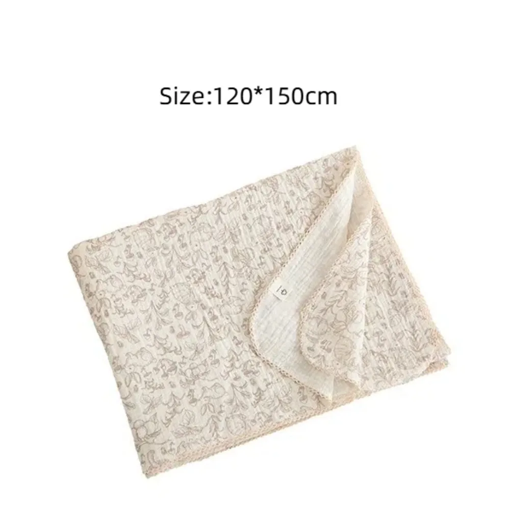 ผ้าห่มเด็กอ่อนเนื้อมัสลินลายดอกไม้สองชั้น ผ้าห่อตัวเด็กน้ำหนักเบา ผ้าห่มคลุมรถเข็นเด็ก ผ้าฝ้าย สำหรับฤดูร้อน