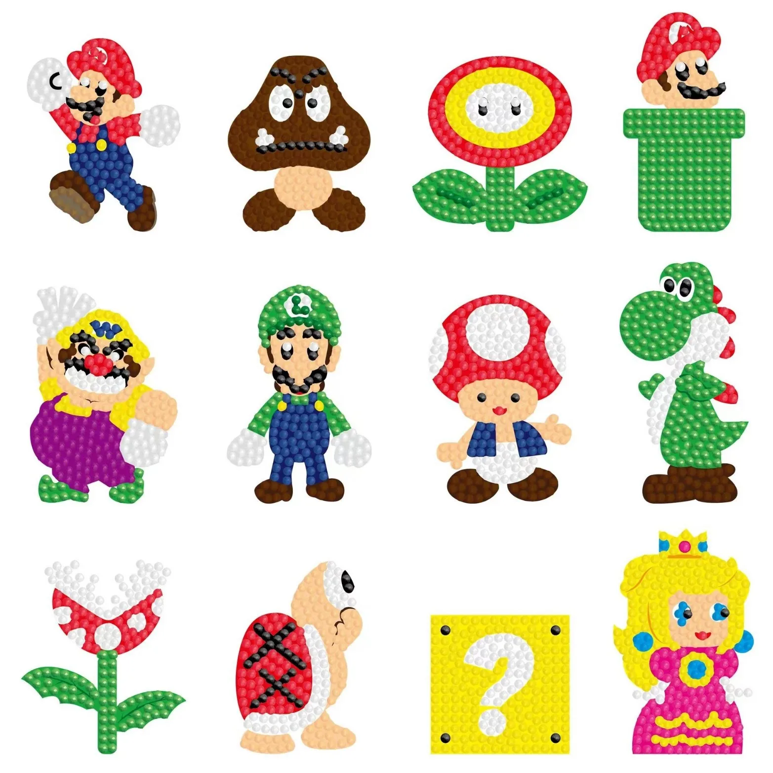 Set de 12 Pegatinas de Diamantes DIY de Super Mario, Personajes de Mario, Pegatinas de Arte de Cristal 5D, Manualidades Hechas a Mano para Niños, Regalo