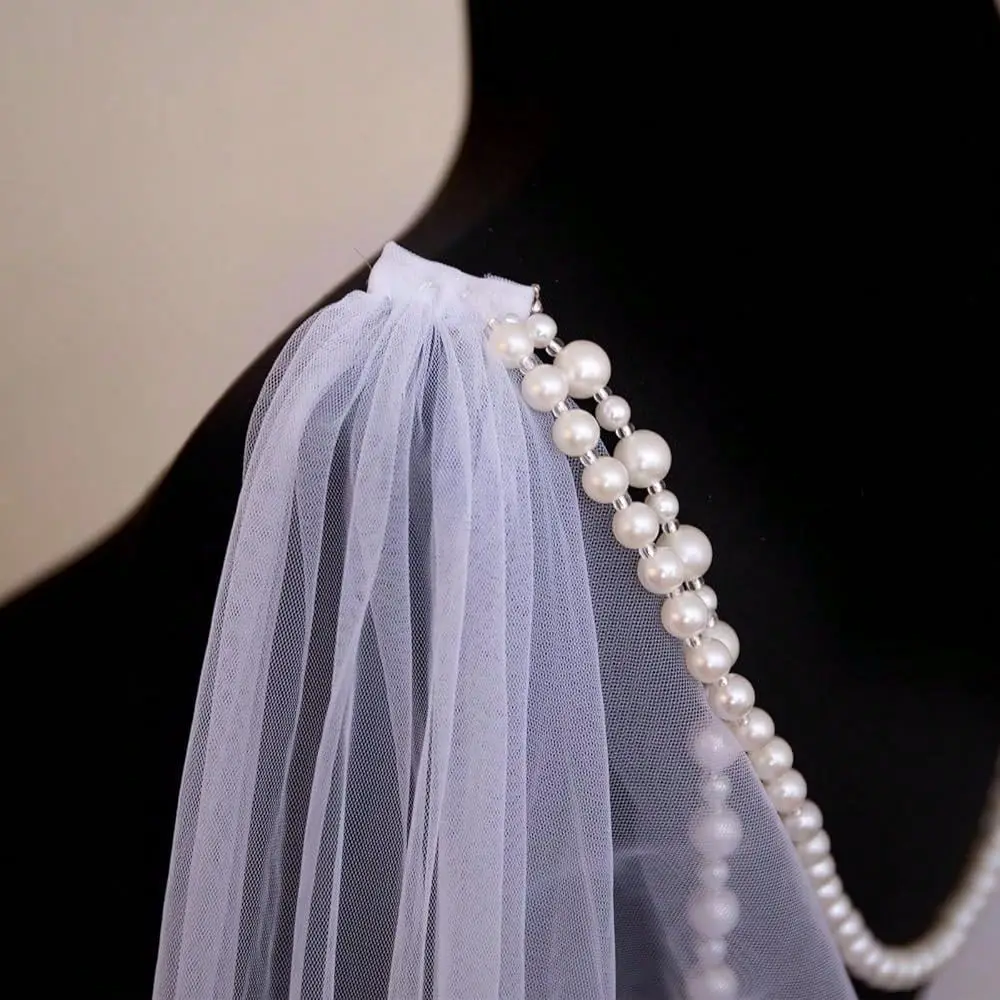 Pearl Wedding Cape Veil Cathedral Bridal Shawl,Long Tulle Shawl For Bride Woman Evening Wraps