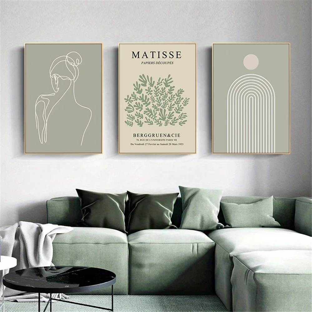 

Abstract Matisse Artwork Canvas Wall Art Poster Minimalist Green Sketch Line Wall Painting for Bedroom Living Room Decor