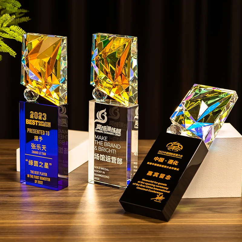 LvshenGifts Personalized Colorful Crystal Trophy Unique Gift for Manager Staff Excellence Customization Free Engraving
