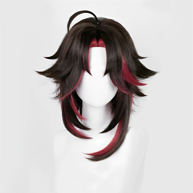 Spel Genshin Impact Xiao Cosplay Pruik Bruin Rood Kort Haar Hittebestendige Synthetische Halloween Feestaccessoires Rekwisieten