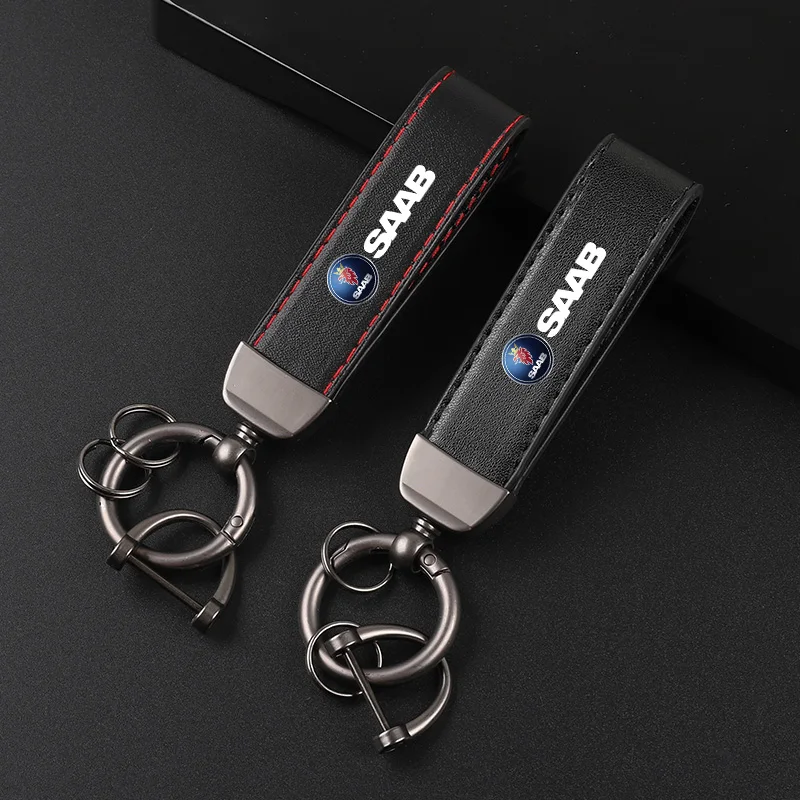 Deluxe Leather Keychain with Car Badge Keychain Pendant For  SAAB 9-3 9-5 93 95 900 9000 Sweden Decal