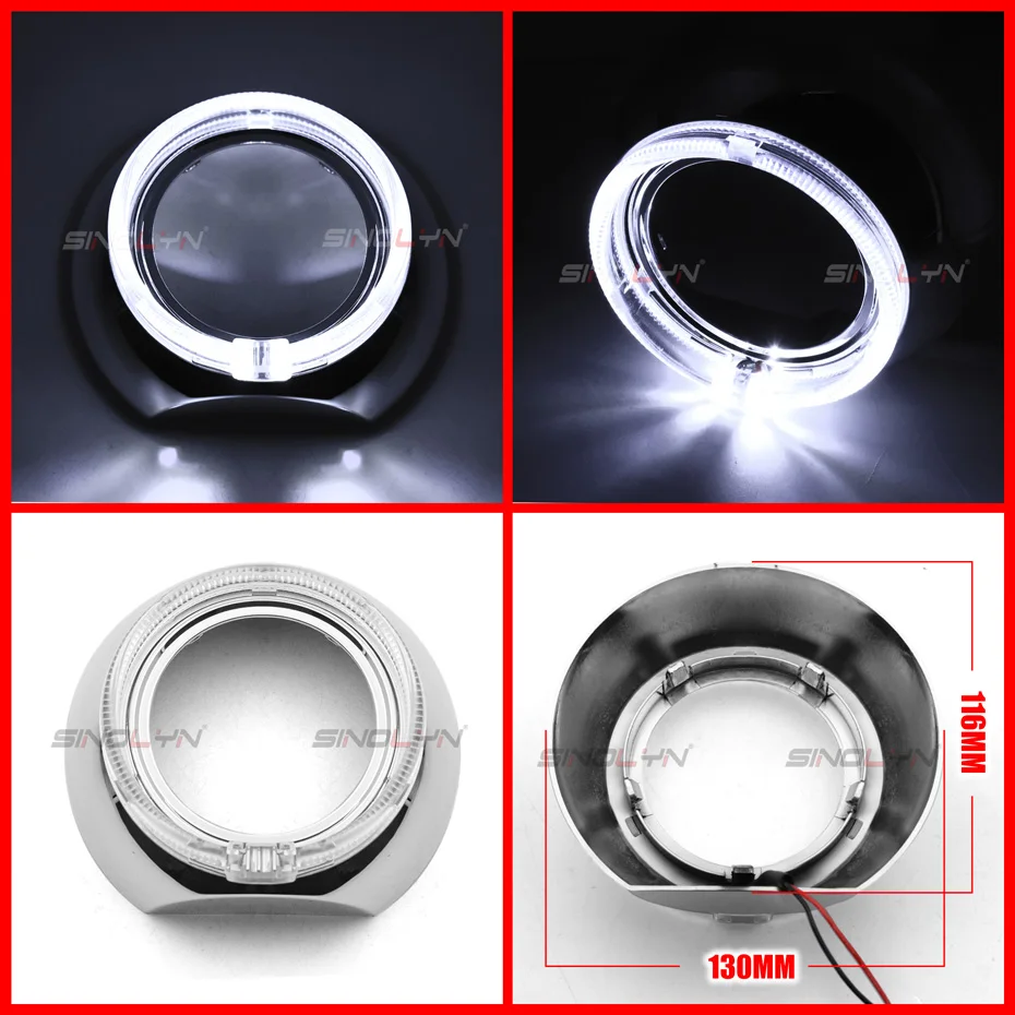 Sinolyn Projector Bezel LED Angel Eyes Shrouds For Hella/Q5 Lenses 3.0 Inches Cover Bi Xenon Headlight Lenses DRL Bezels