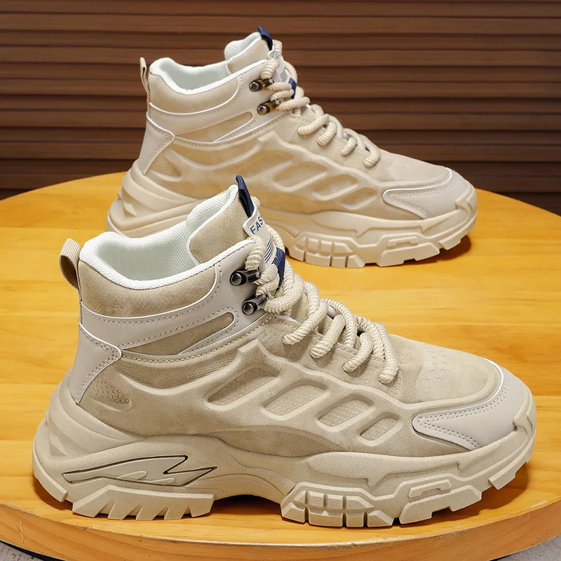 

Men's hiking boots, thick-soled height-increasing dad shoes, sports and casual outdoor high-top trendy shoes