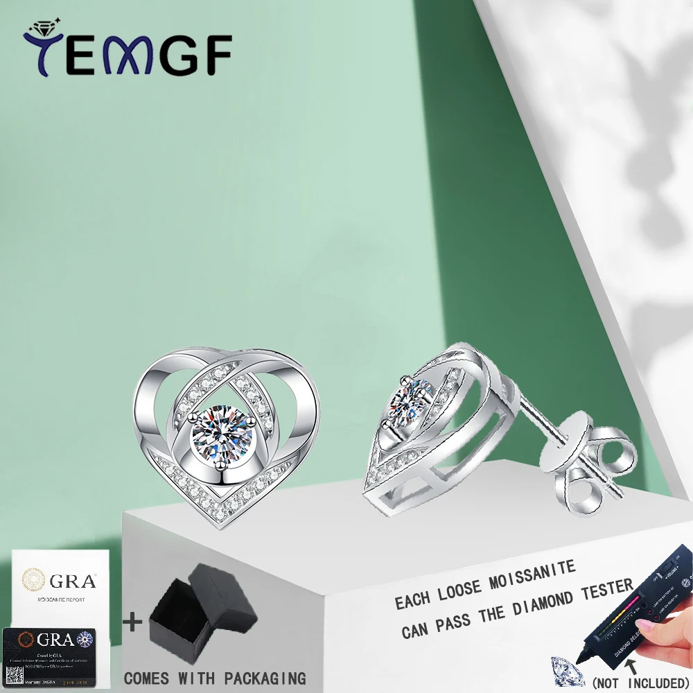 

TEMGF 3.5mm/4mm Moissanite Stud Earrings for Women GRA Certification 925 Sterling Silver Twining Heart Ear Jewelry Love Gifts