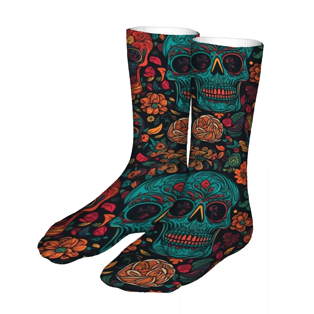 Skulls And Flowers Pattern Mens Womens Funny Crew Socks Cool 3D Printed Design Socks Fashion Comfortable Basketball Socks