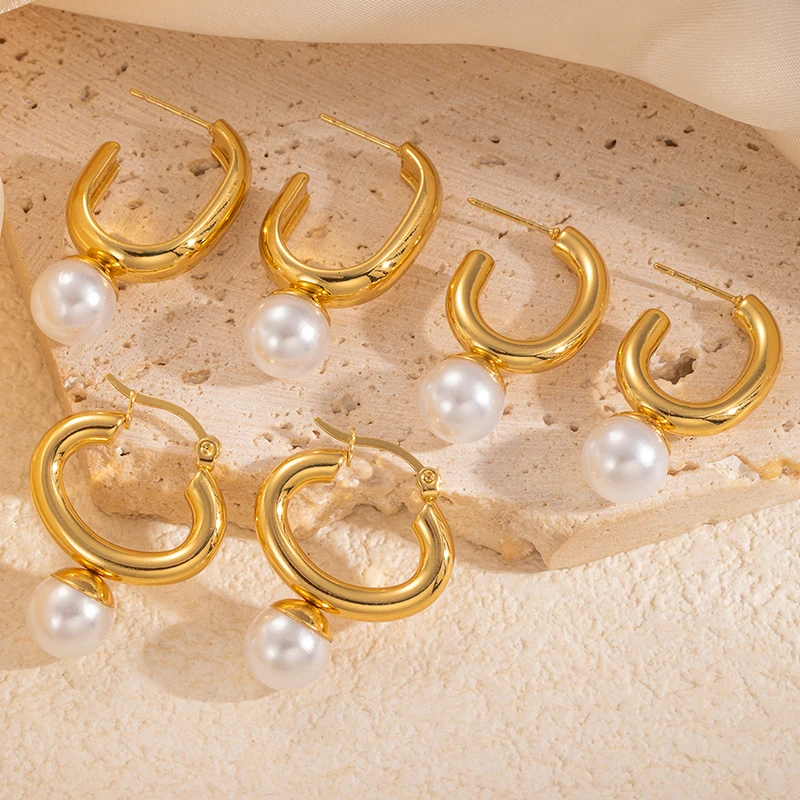 ANENJERY 316L Stainless Steel Imitation Pearls U-Shape Earrings For Women French  Vintage Ins Elegant Jewelry Wholesale