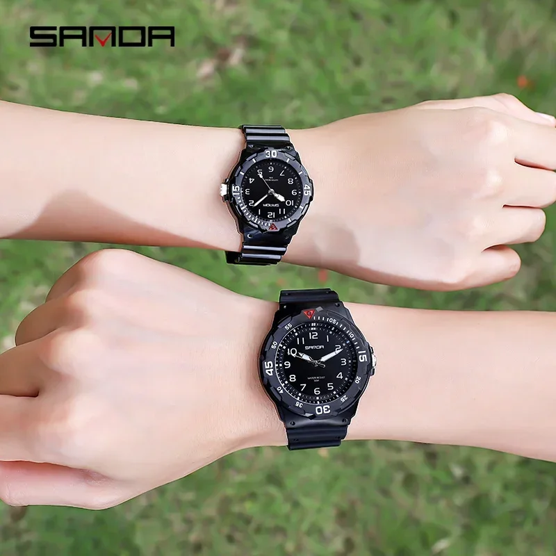 Sanda 6011นาฬิกาคู่แบรนด์หรูสุดคลาสสิกนาฬิกาข้อมือควอตซ์กันน้ำสายรัดข้อมือ TPU ชายและหญิงคู่รักนาฬิกา2024