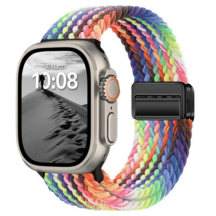 New Rainbow Nylon Strap for Apple Watch Band Ultra 2 49mm 42mm 44mm 45mm 41mm 38 40mm Bracelet for Iwatch Series 9 8 7 6 SE 5 4