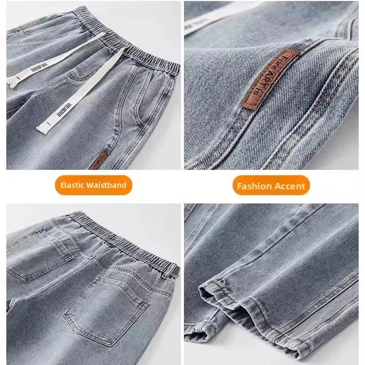 Men's Fce Lined Thiened Elastic Waist Straight Leg Casual Workwear Jeans Spring Autumn Winter New Sle Loose Long Pants
