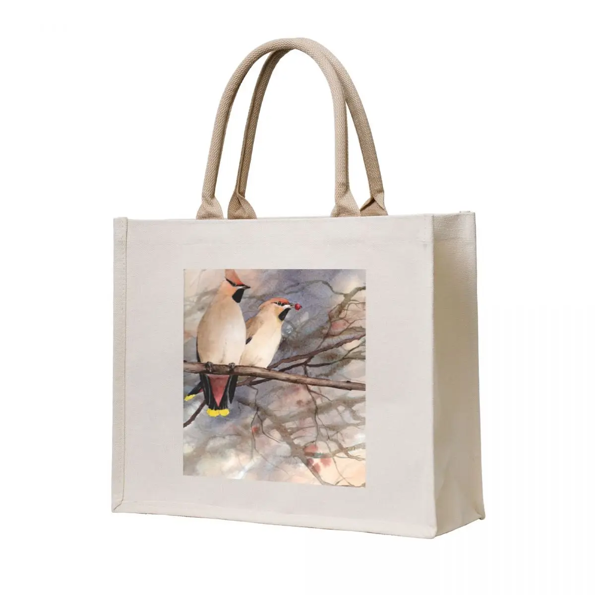 

Winter waxwings in watercolour Tote Bag cloth bag woman shopping trolley bag female