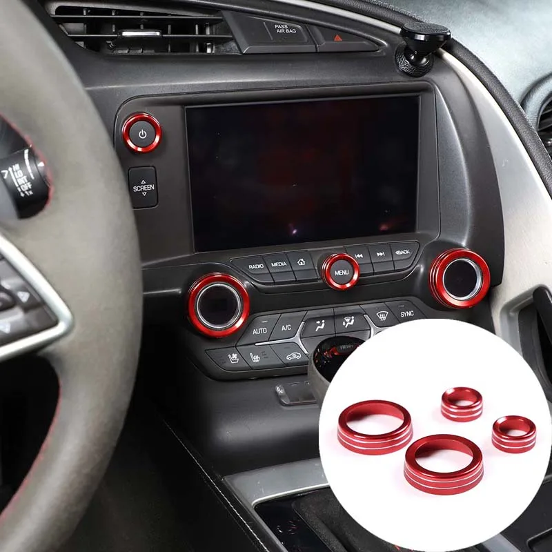 Air Conditioning Volume Control Knob Decor Ring Dash Multimedia Knob Protective Decor Ring For Chevrolet Corvette C7 2014-2019