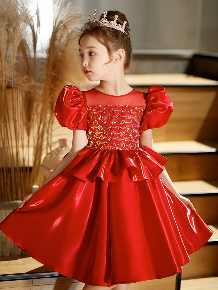 Christmas Dress Flower Girls Dress For Birthday Formal Party Junior Concert Banquet Princess Gown Party Dress For Kids Birthday