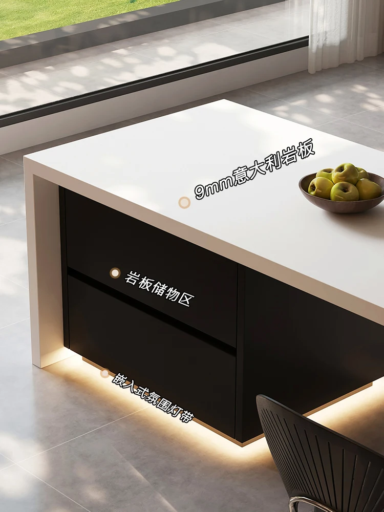

Dining table integrated small apartment household down table Italian kitchen rock slab middle guide table multi-function