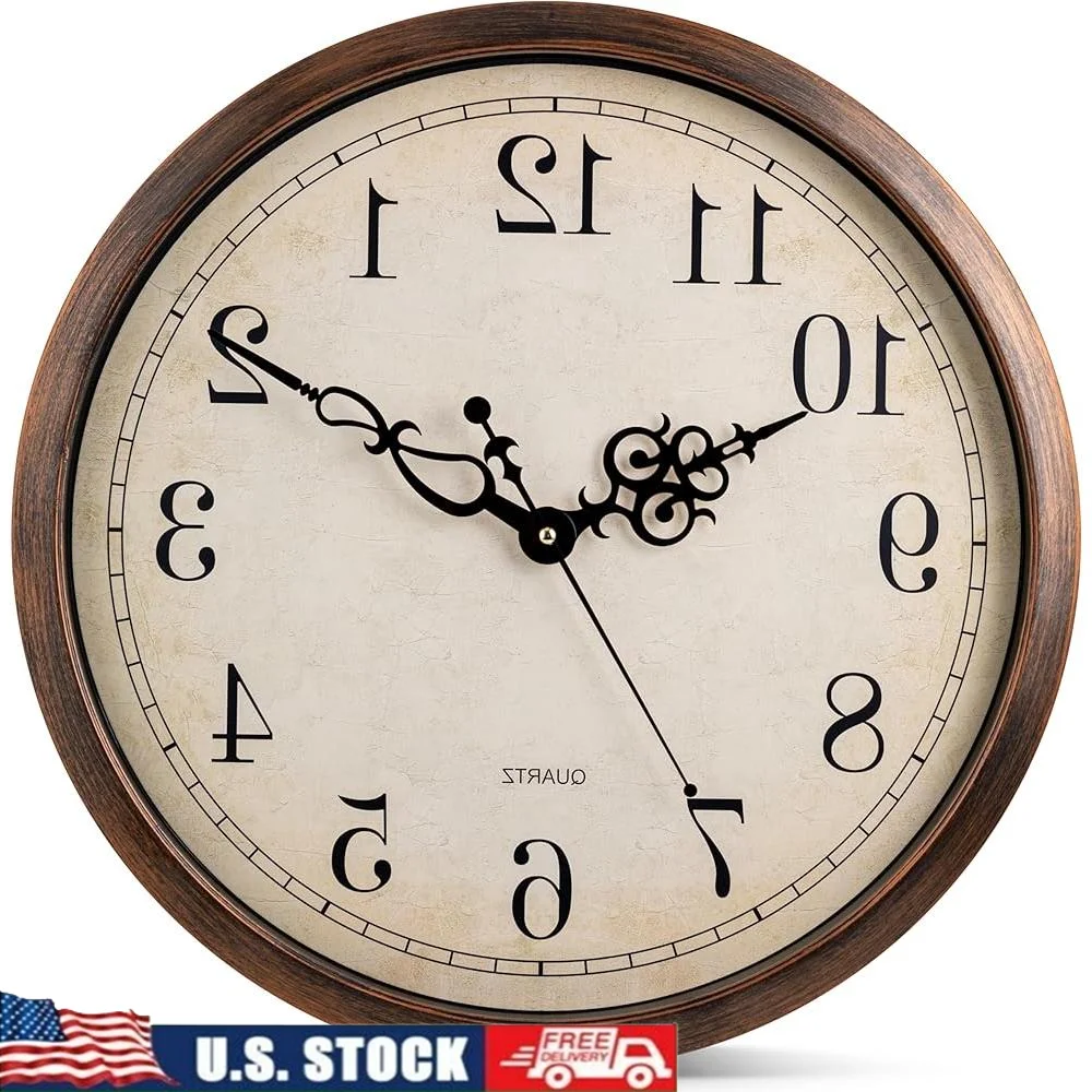 Retro Non-Ticking Wall Clock 18 Inch Battery Operated Quartz Decorative Clock Living Room Bedroom Kitchen