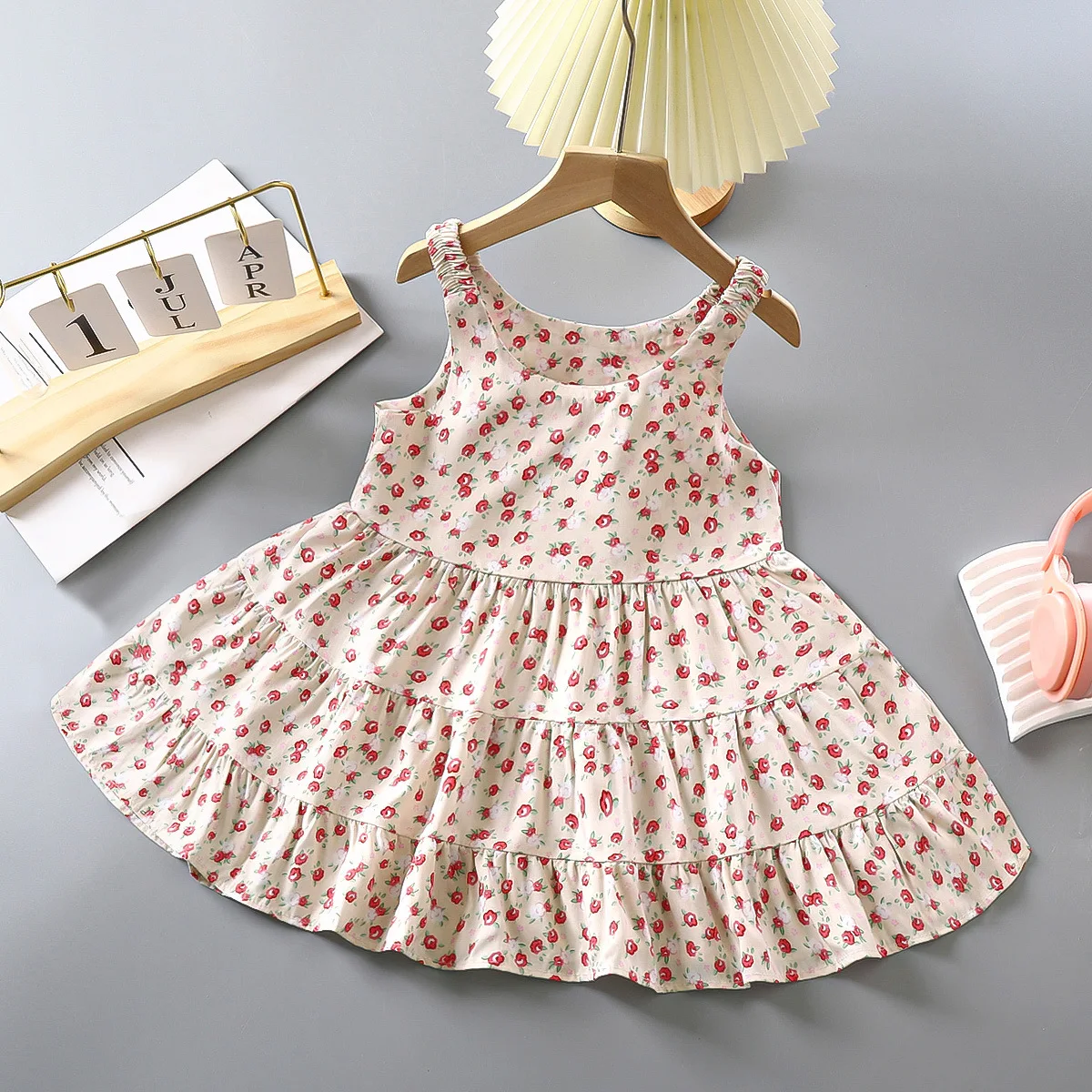 2026 Summer New Girls Cotton-Silk Dress Fashionable Floral Princess Dress Lightweight Childrens Baby Dress