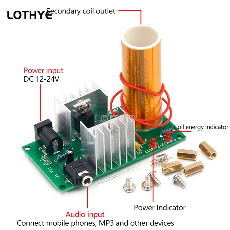 LeHang Mini Bobina Di Tesla Fai-da-te 15W – Kit Saldatura, Altoparlante Al Plasma, Trasmissione Wireless, DC 15-24V