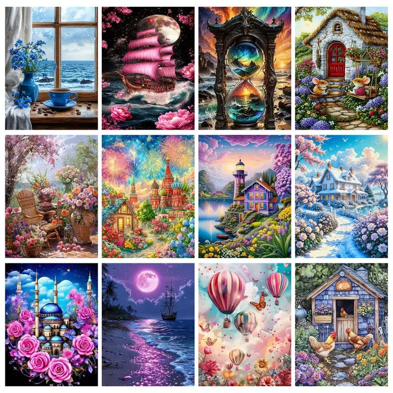 

GATYZTORY Paint By Number Flowers House Landscape Drawing On Canvas HandPainted Gift DIY Pictures By Number Kits Home Decor