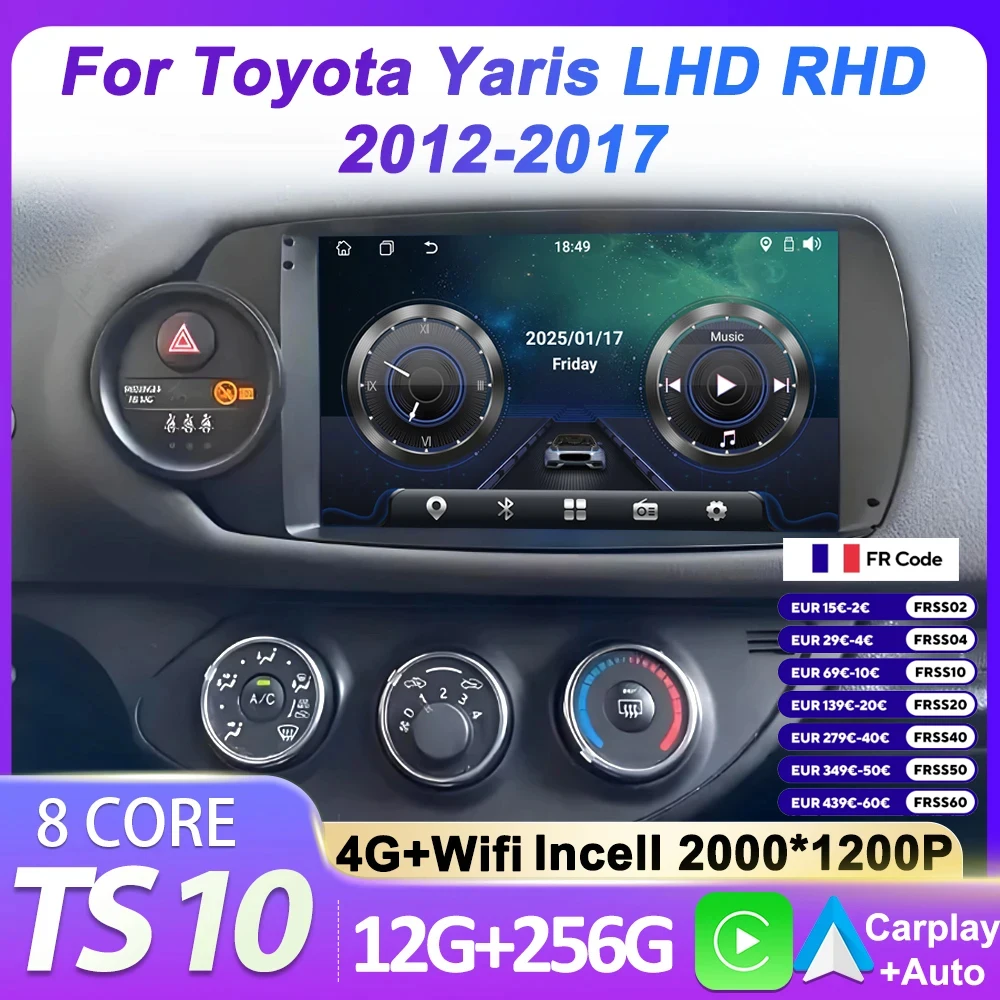 

For Toyota Yaris LHD RHD 2012-2017 Android Auto Car Radio 8 Core Touch Screen Intelligent Car Systems Multimedia Video Player BT