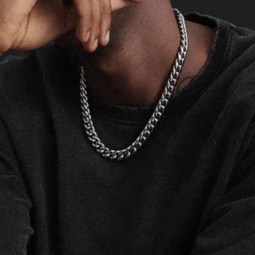 

Luxury 10MM Twists Necklace Square Buckle Long Silver-plated Neck Chain Fashion Metal Exaggerated Men Necklace Banquet