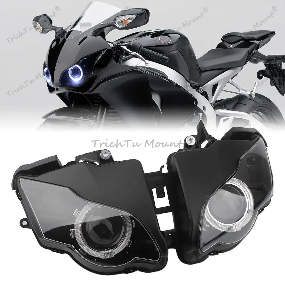 Fully Assembled Headlight Fits For Honda Cbr1000Rr 2008-2011 High Brightness Long Lifespan 12V White Angel Eye Red Devil Eyes