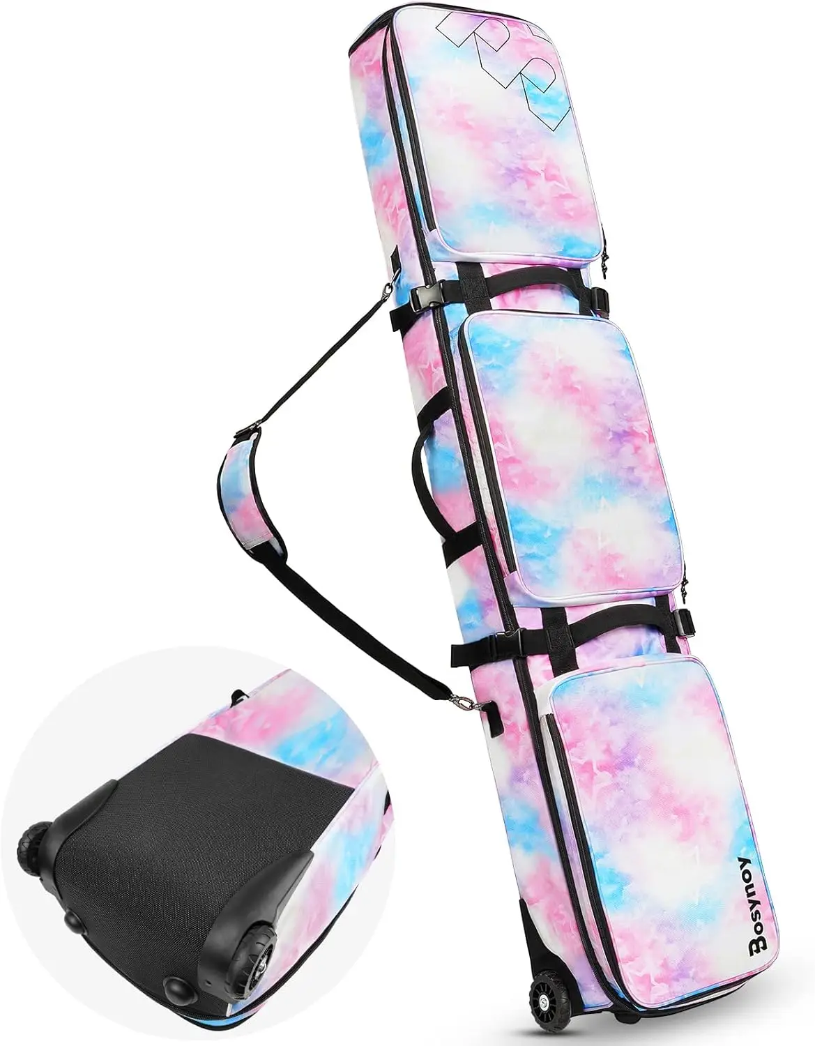 Ski Bag with Wheels, Waterproof Roller Snowboard Bag for Flying Air Travel, 164cm (Extendable to 175 cm) Durable Padded