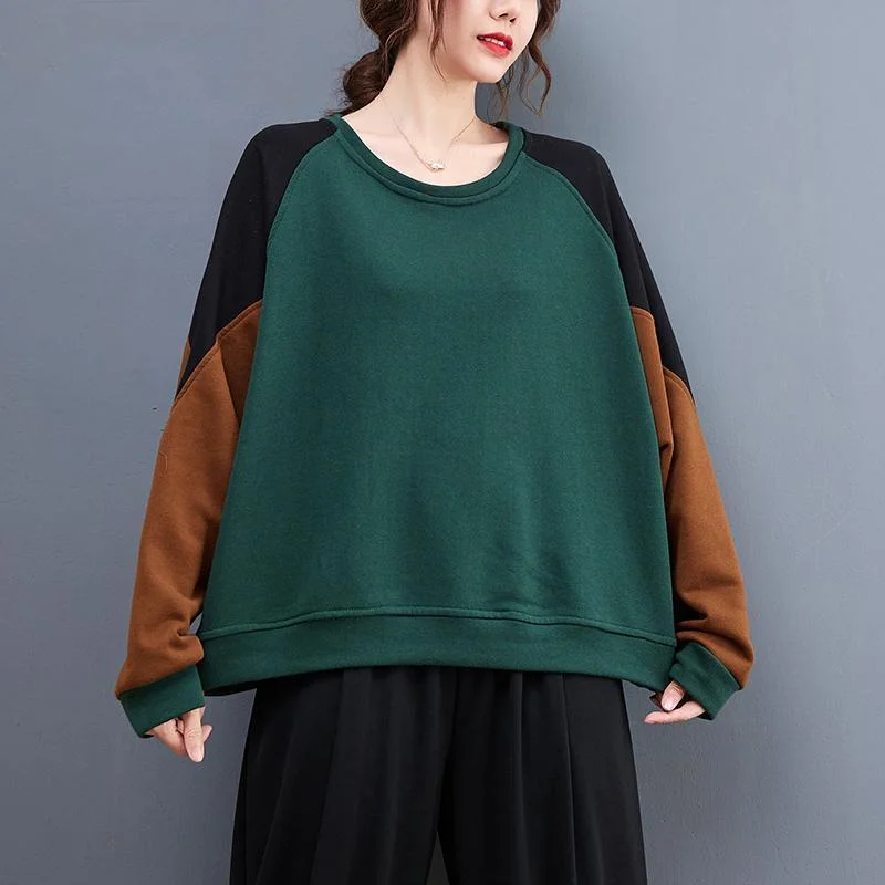 Dames herfst en winter nieuwe retro gesplitste contrasterende kleur lange mouwen ronde hals trui casual top