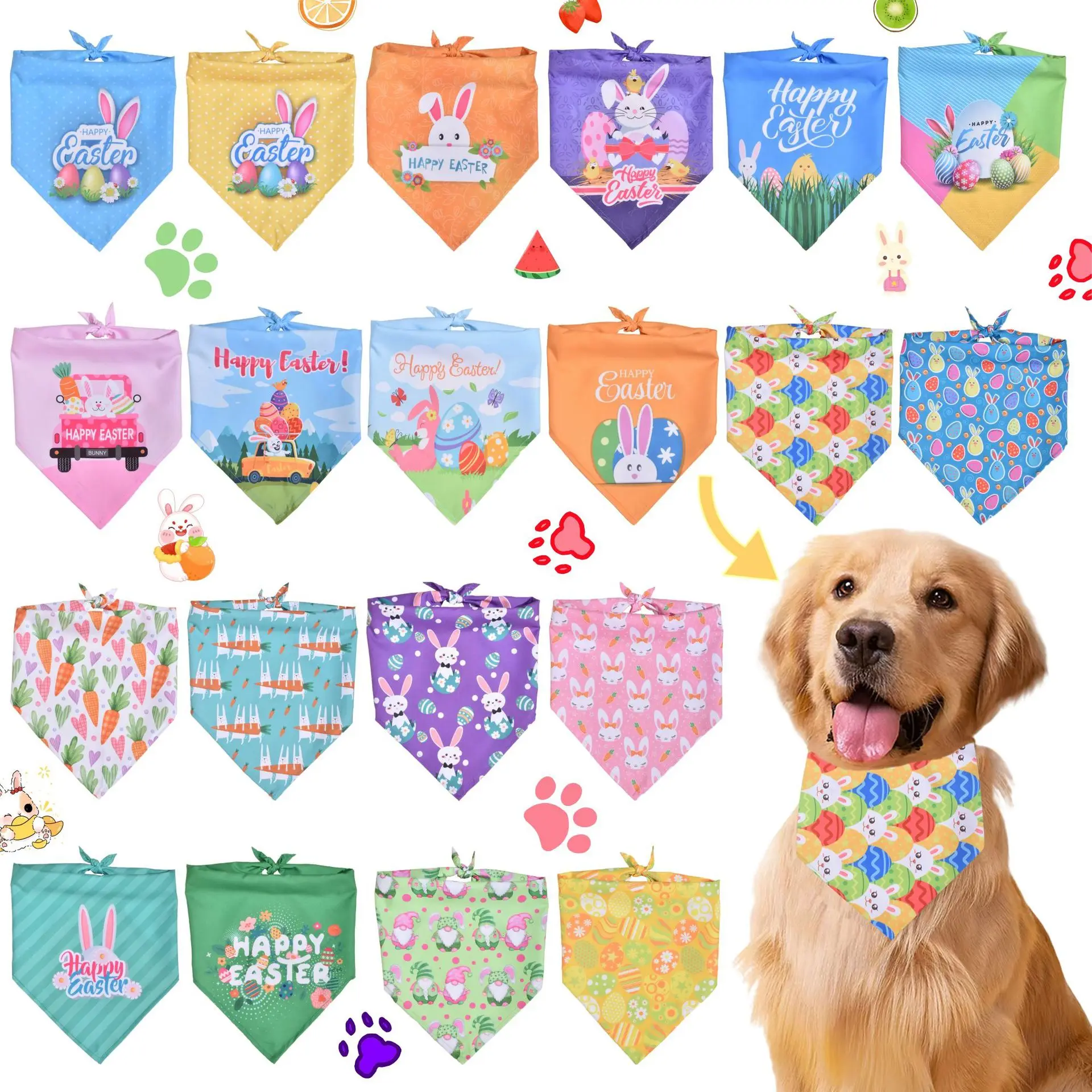 Easter Pet Bandana Set – Triangle Scarf Triangular Bandage for Dogs & Cats, Festive Drool Bib, Cute Holiday Accessories