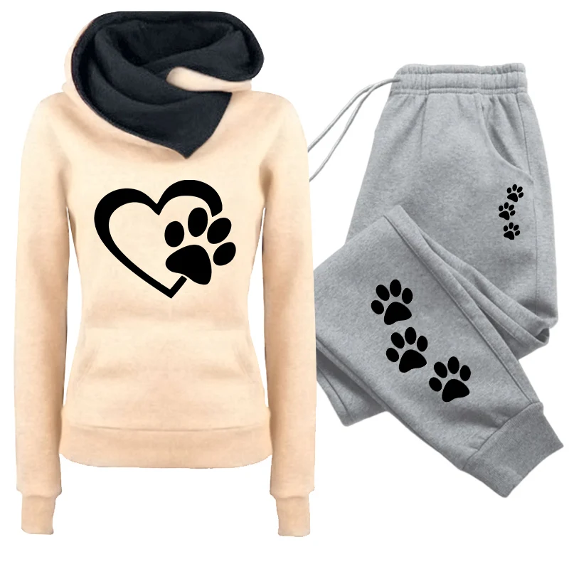 Damen-Set/Hoodie/Hose 2026 Katzenpfoten-Trainingsanzug Kapuzenpullover Jogginghose Herbst Winter Damen Alltags-Freizeit-Sportoutfit – Detail 1