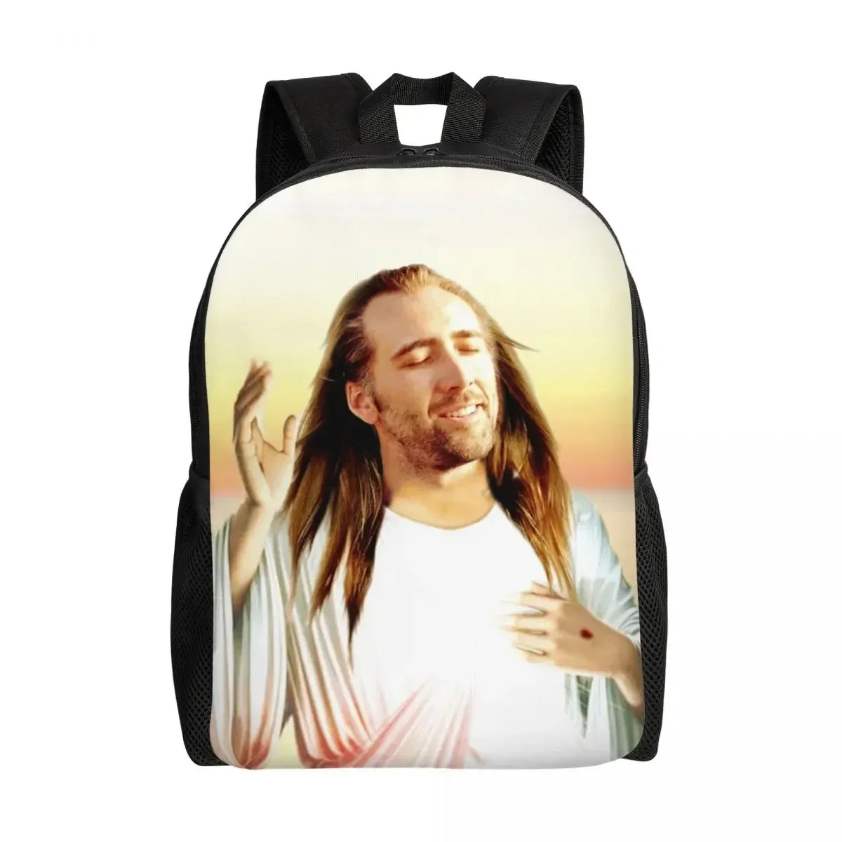 

Nicolas Cage Backpacks for Men Women Water Resistant College School Jesus Meme Bag Printing Bookbag