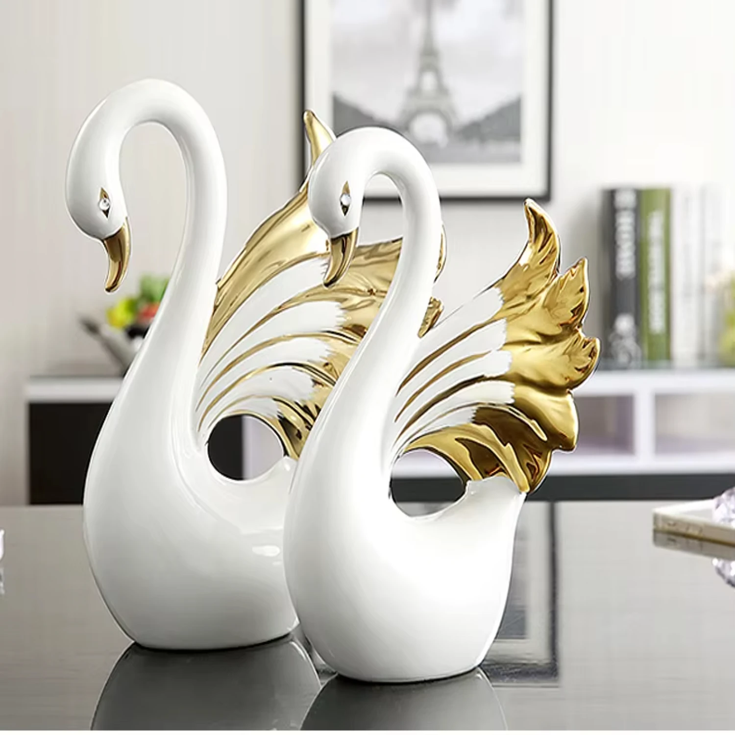 Swans couples luxury wedding Valentine gift modern Nordic  plated  Ornaments Swans Ceramic decorations for